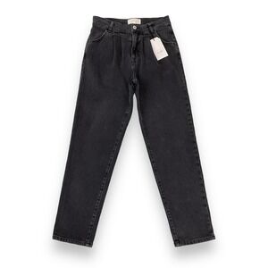 Current Elliot Jeans Women 24 Washed Black Pleated Denim Taper High Rise NWT